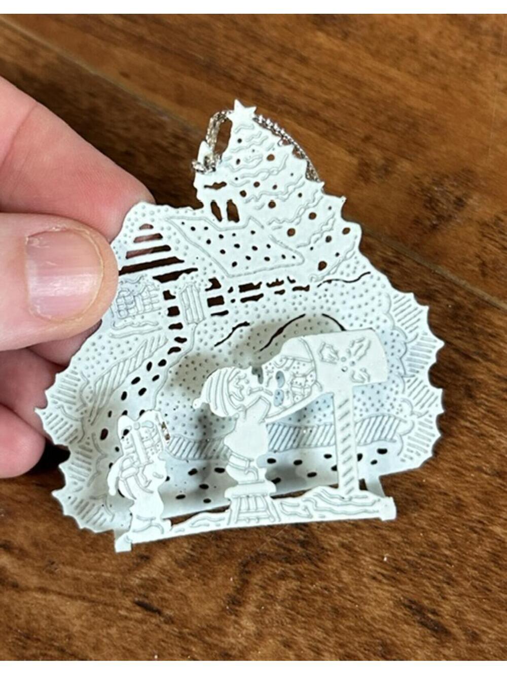 Vintage White Paper Christmas Ornament with Mailbox and Tree Design